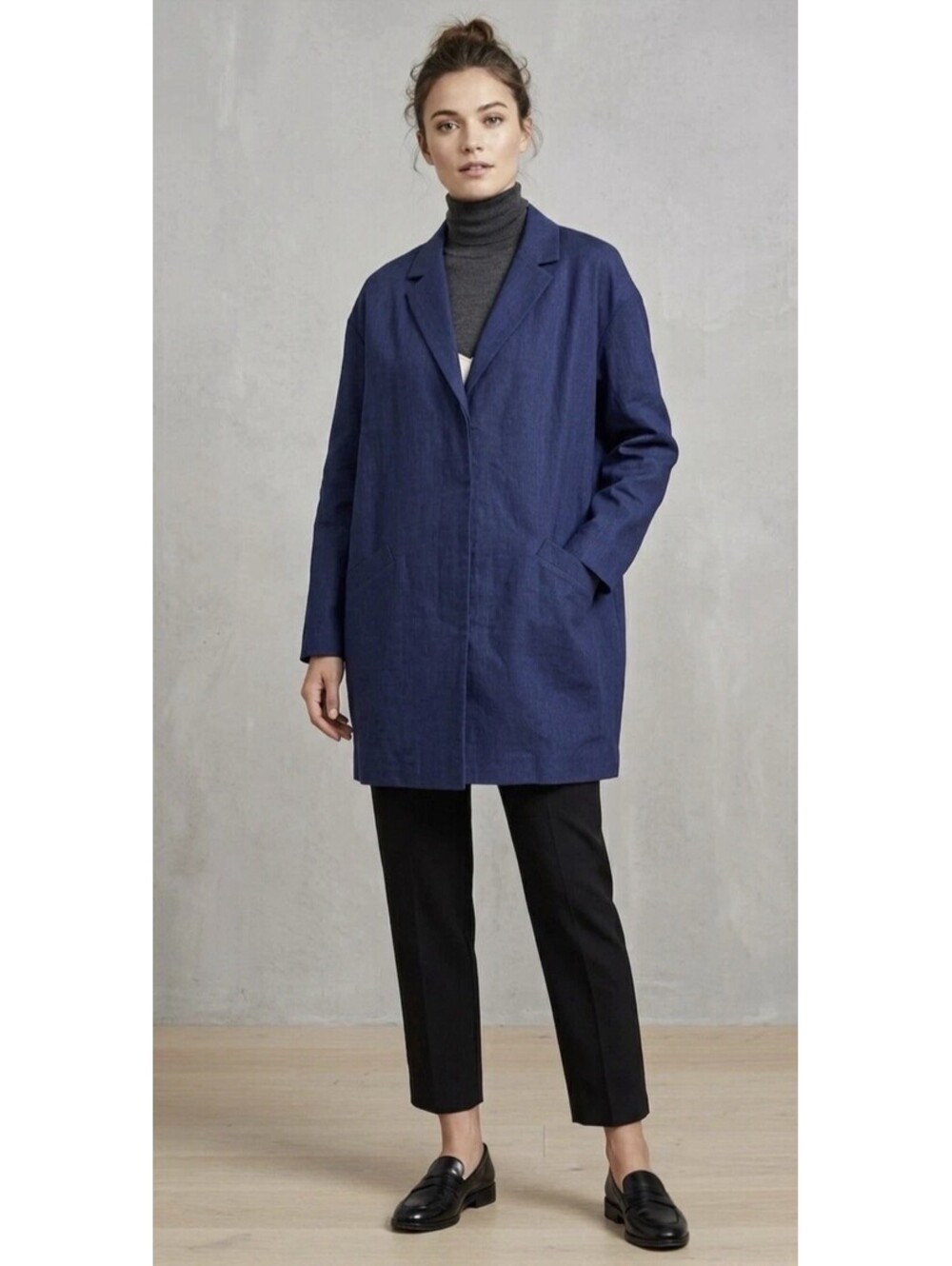 NWT Lafayette 148 Oversized Blazer Coat in Luna Blue Linen Jacket sz 1XL Luxury